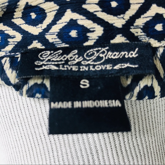 Lucky Brand Sheer Navy Blue & Cream Boho Peasant Top Size Small - Picture 7 of 7